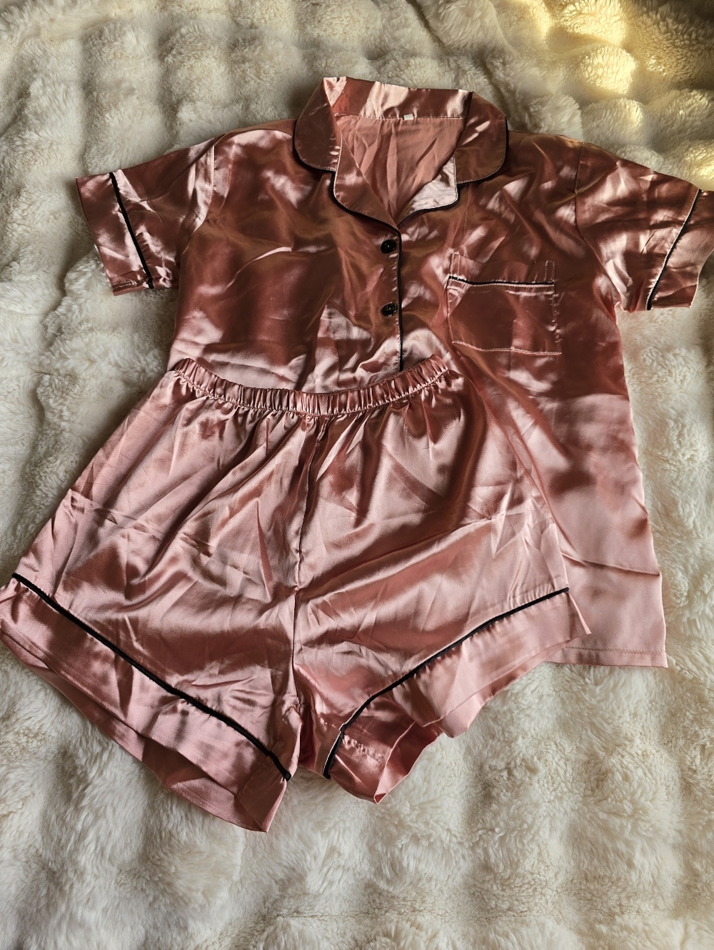 Silky Rose Pink Short Pajama Set with Contrast Trim